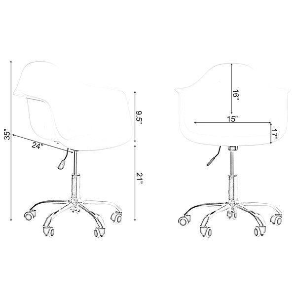 Fabulaxe Mid-Century Modern Style Adjustable Swivel Plastic Shell Molded Office Task Chair w/ Rolling Wheels, White Set of 4 - QI003751.WT.4
