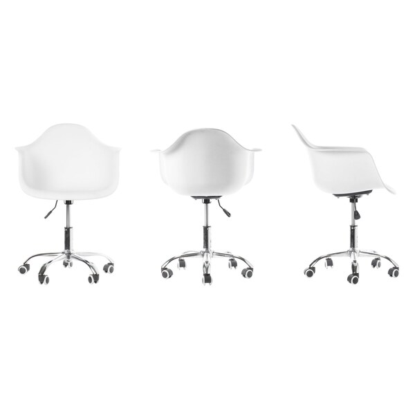 Fabulaxe Mid-Century Modern Style Adjustable Swivel Plastic Shell Molded Office Task Chair w/ Rolling Wheels, White Set of 4 - QI003751.WT.4