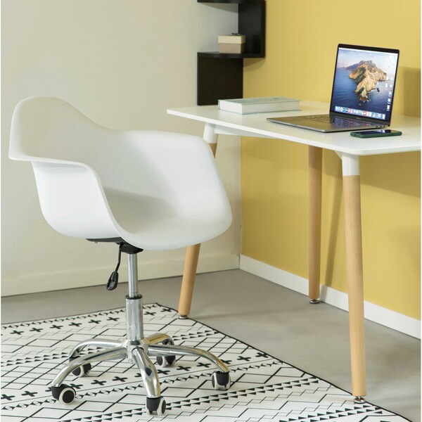 Fabulaxe Mid-Century Modern Style Adjustable Swivel Plastic Shell Molded Office Task Chair w/ Rolling Wheels, White Set of 4 - QI003751.WT.4