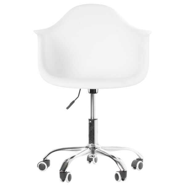 Fabulaxe Mid-Century Modern Style Adjustable Swivel Plastic Shell Molded Office Task Chair w/ Rolling Wheels, White Set of 4 - QI003751.WT.4