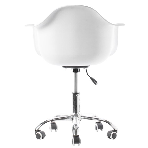 Fabulaxe Mid-Century Modern Style Adjustable Swivel Plastic Shell Molded Office Task Chair w/ Rolling Wheels, White Set of 4 - QI003751.WT.4