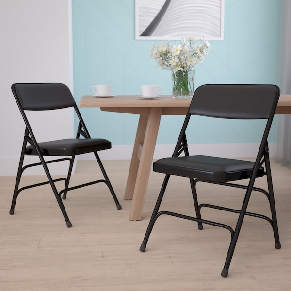 Flash Furniture Black Vinyl Folding Chair - 2-HA-MC309AV-BK-GG