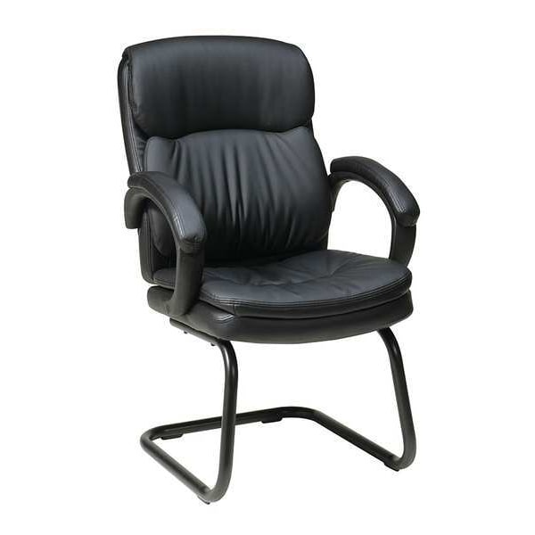 Office Star EC Visitors Chair, Black Seat, Black Back, 24 1/2" W 26-1/2" L 38-1/4" H, Padded, Leather Seat - EC9235-EC3