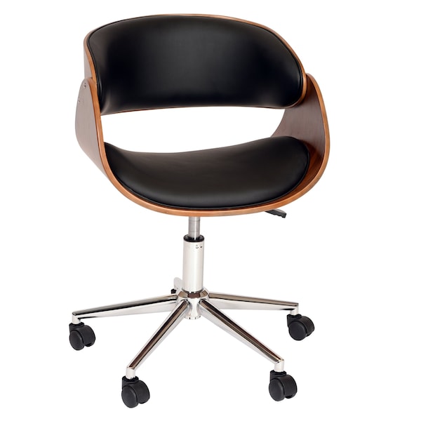 Armen Living Julian Modern Office Chair In Chrome Finish with Black Faux Leather And Walnut Veneer Back - LCJUOFCHBL