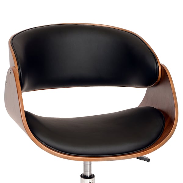 Armen Living Julian Modern Office Chair In Chrome Finish with Black Faux Leather And Walnut Veneer Back - LCJUOFCHBL