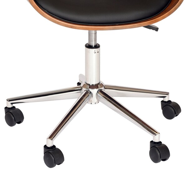 Armen Living Julian Modern Office Chair In Chrome Finish with Black Faux Leather And Walnut Veneer Back - LCJUOFCHBL