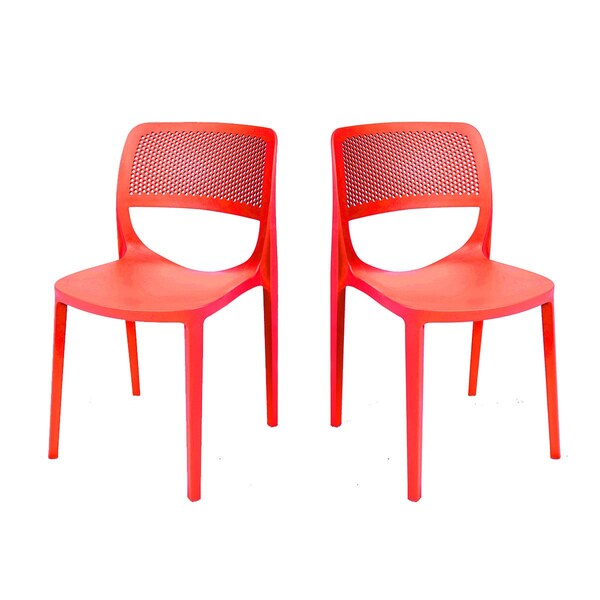 Rainbow Outdoor Mila Set of 2 Stackable Side Chair-Red - RBO-MILA-RED-SC-SET2