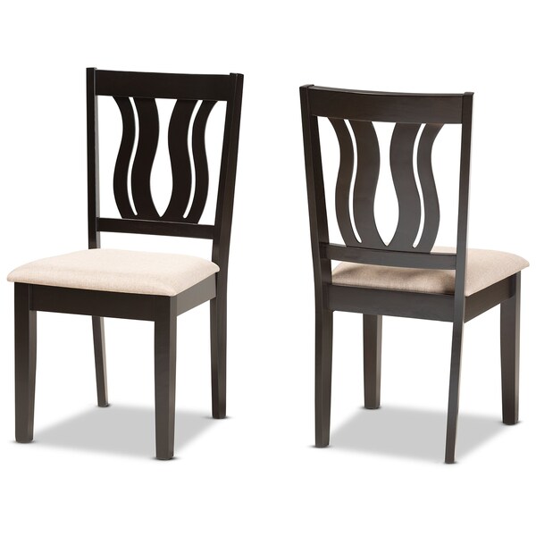 Baxton Studio Fenton Modern and Contemporary Sand Fabric and Dark Brown Finished Wood 2-Piece Dining Chair Set - 176-11378-ZORO