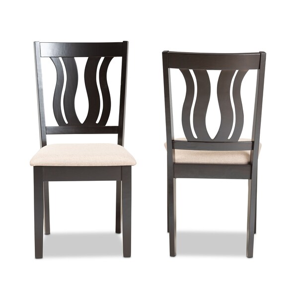 Baxton Studio Fenton Modern and Contemporary Sand Fabric and Dark Brown Finished Wood 2-Piece Dining Chair Set - 176-11378-ZORO