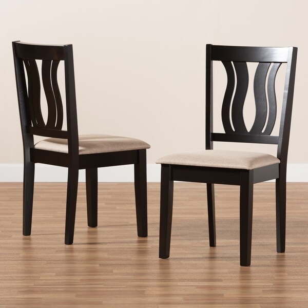 Baxton Studio Fenton Modern and Contemporary Sand Fabric and Dark Brown Finished Wood 2-Piece Dining Chair Set - 176-11378-ZORO