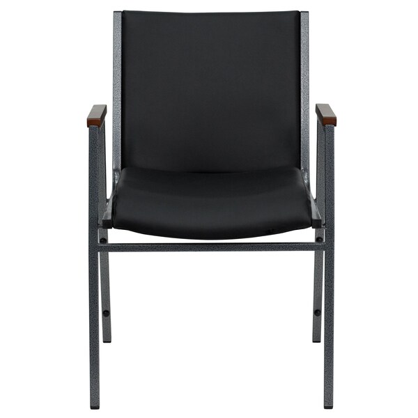 Flash Furniture HERCULES Series Heavy Duty Black Vinyl Stack Chair with Arms - 4-XU-60154-BK-VYL-GG