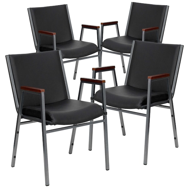 Flash Furniture HERCULES Series Heavy Duty Black Vinyl Stack Chair with Arms - 4-XU-60154-BK-VYL-GG