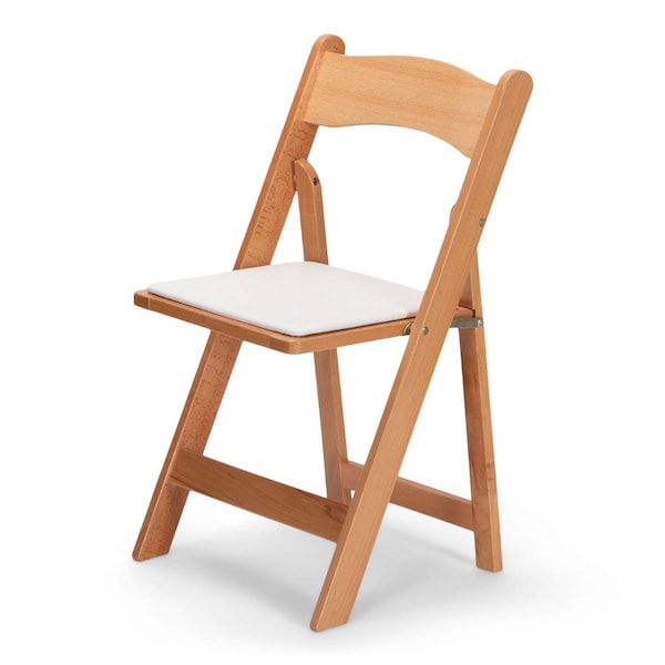 Atlas Commercial Products Wood Folding Chair, Natural with White Pad - WFC5NTWC
