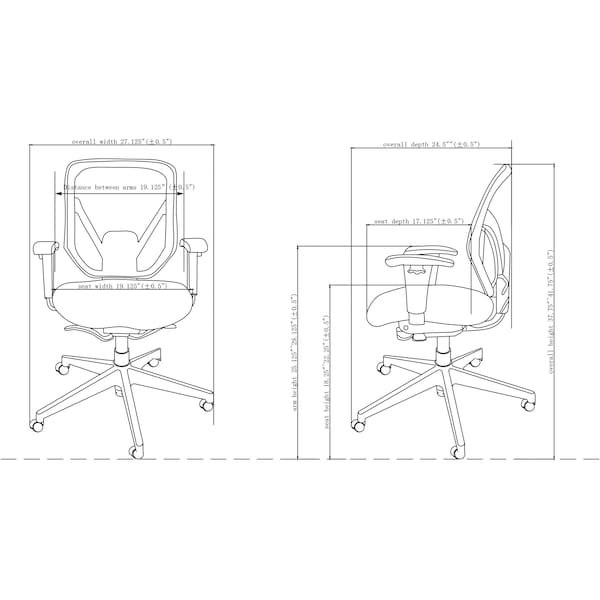 Lorell Managerial Chair Self-Tilt Mid-Back Chair, Fabric Seat, Adjustable Arms, 18-1/4" to 22-1/4" Height - LLR20017