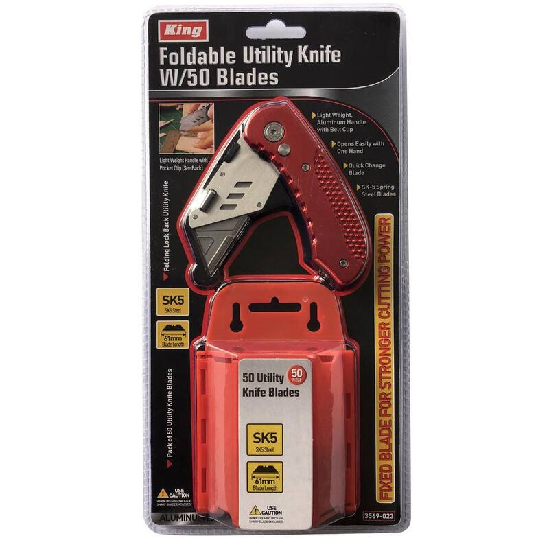 KING Foldable Utility Knife with Blade Holder and 50 Extra Blades - 3569-0