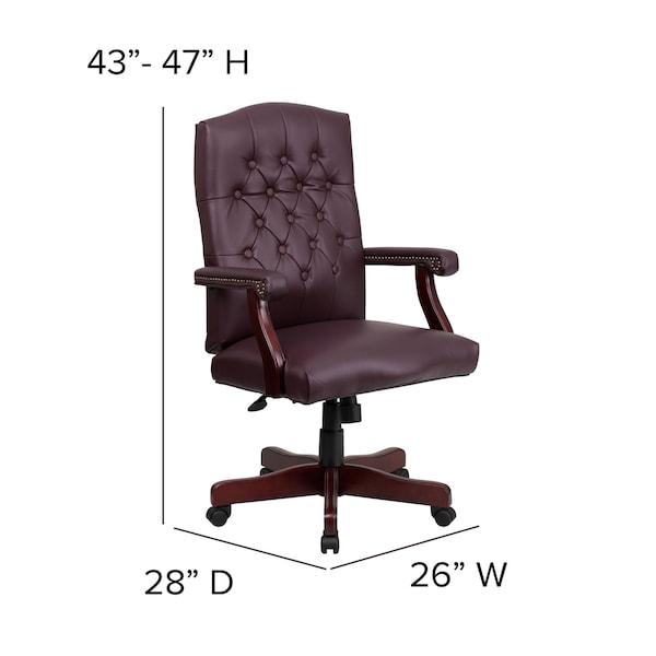 Flash Furniture Executive Chair Fixed Arms, 19-1/2" to 23" Height, Leather, Burgundy LeatherSoft - 801L-LF0019-BY-LEA-GG