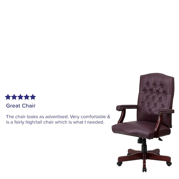 Flash Furniture Executive Chair Fixed Arms, 19-1/2" to 23" Height, Leather, Burgundy LeatherSoft - 801L-LF0019-BY-LEA-GG