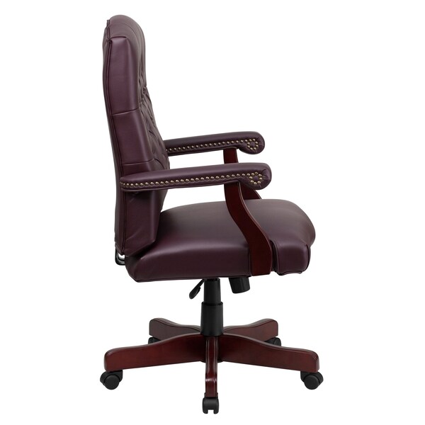 Flash Furniture Executive Chair Fixed Arms, 19-1/2" to 23" Height, Leather, Burgundy LeatherSoft - 801L-LF0019-BY-LEA-GG