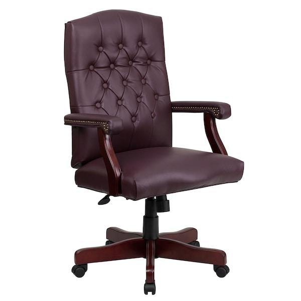 Flash Furniture Executive Chair Fixed Arms, 19-1/2" to 23" Height, Leather, Burgundy LeatherSoft - 801L-LF0019-BY-LEA-GG