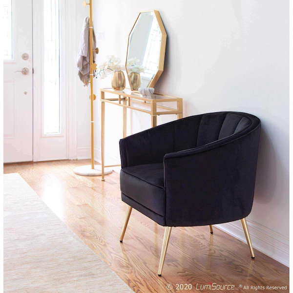 Lumisource Tania Accent Chair in Gold Metal and Black Velvet - CHR-TANIA AU+BK