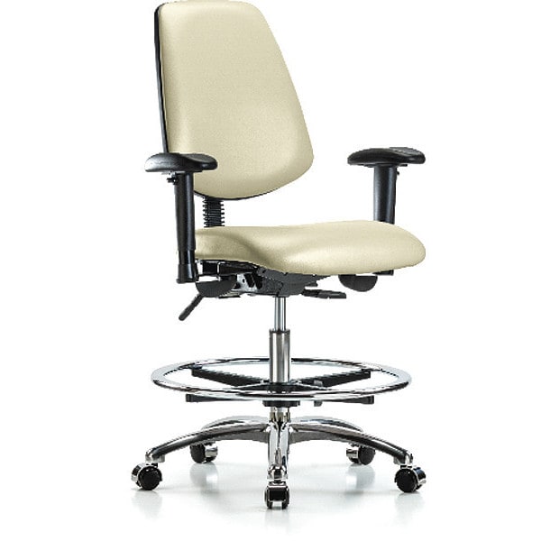 Blue Ridge Ergonomics Medium Bench Chair Adjustable Arms, 22" to 29" Height, Vinyl, Adobe White - BR-VMBCH-MB-CR-T0-A1-CF-CC-8501