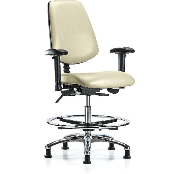 Blue Ridge Ergonomics Medium Bench Chair Adjustable Arms, 22" to 29" Height, Vinyl, Adobe White - BR-VMBCH-MB-CR-T0-A1-CF-RG-8501