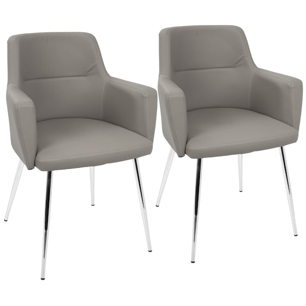 Lumisource Andrew Dining/Accent Chair in Chrome and Grey Faux Leather, PK 2 - CH-ANDRW GY2