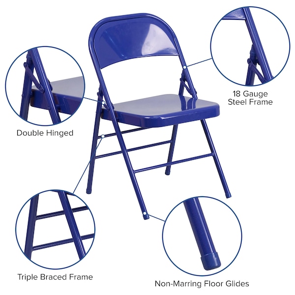 Flash Furniture Folding Chair, Cobalt Blue - HF3-BLUE-GG