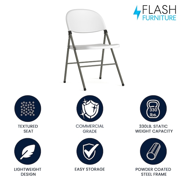 Flash Furniture White Plastic Folding Chair - DAD-YCD-70-WH-GG