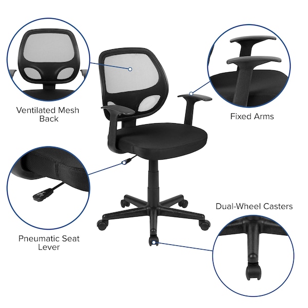 Flash Furniture Mesh Task Chair, Black - LF-118P-T-BK-GG