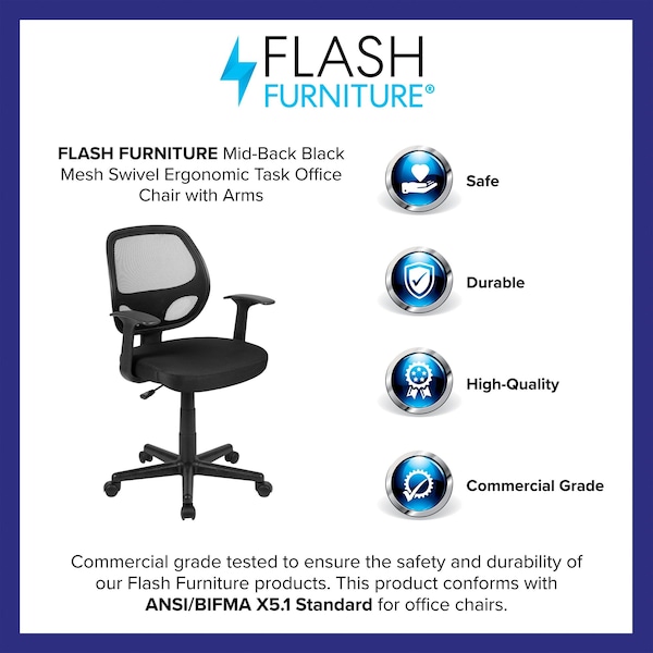 Flash Furniture Mesh Task Chair, Black - LF-118P-T-BK-GG