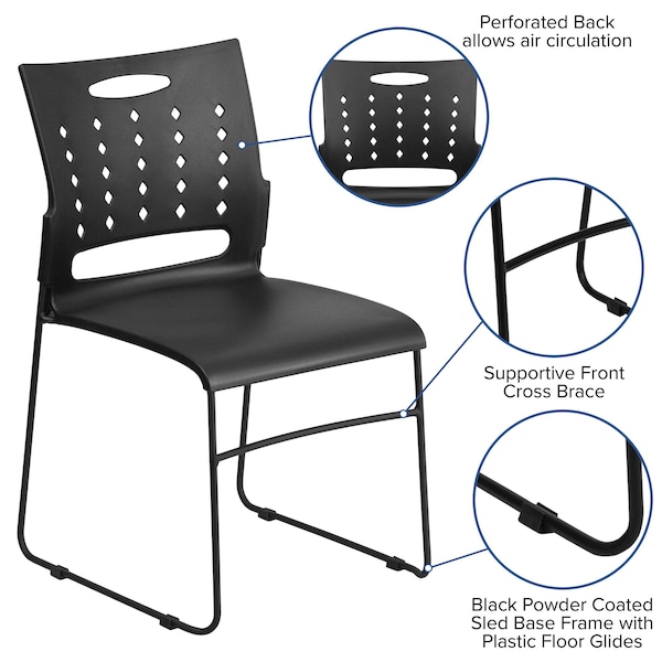 Flash Furniture Stack Chair, Plastic, Black, 17.50" H - RUT-2-BK-GG
