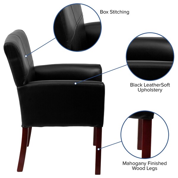 Flash Furniture Contemporary Executive Side Reception Chair, Black Seat, Wood Back, 26 1/2" W 23" L 35-1/4" H - BT-353-BK-LEA-GG