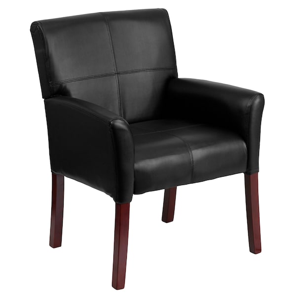 Flash Furniture Contemporary Executive Side Reception Chair, Black Seat, Wood Back, 26 1/2" W 23" L 35-1/4" H - BT-353-BK-LEA-GG