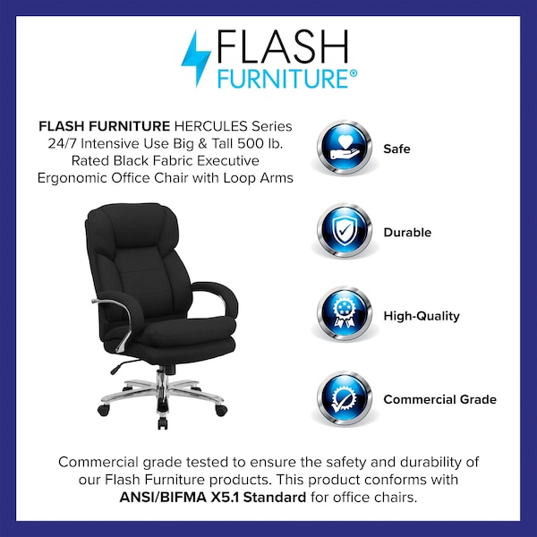 Flash Furniture Hercules Office Chair, Black Seat, Gray Back, 28 in W 31" L 49" H, Padded Loop, Fabric Seat - GO-2078-GG