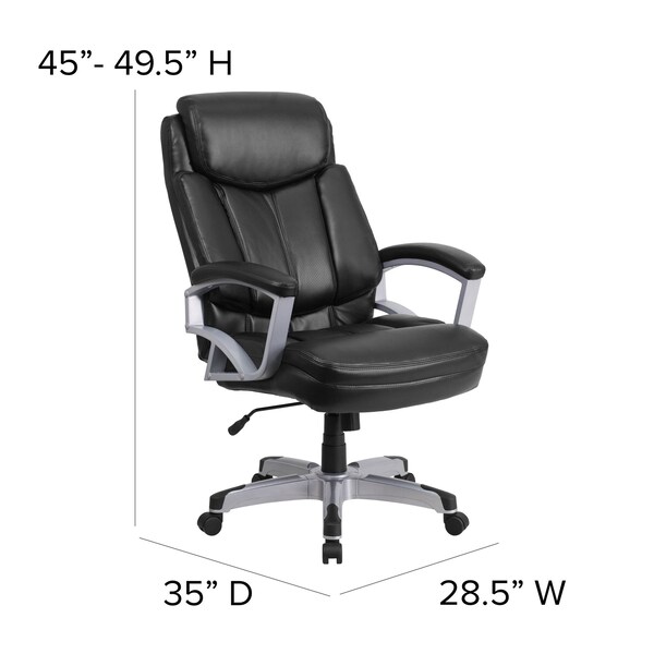 Flash Furniture Hercules Office Chair, Black Seat, Black Back, 28 1/2 in W 35" L 49-1/2" H, Padded, Leather Seat - GO-1850-1-LEA-GG