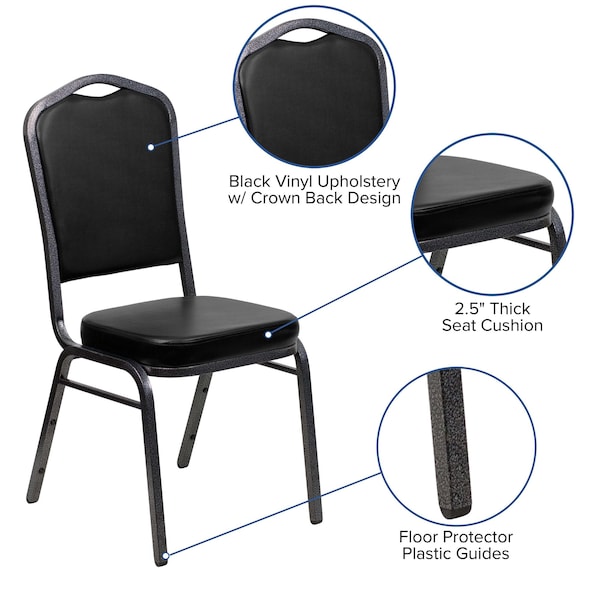Flash Furniture Hercules Banquet Chair, Black Back, 17-1/4 in W 20-1/4" L 38" H, Vinyl Seat - FD-C01-SILVERVEIN-BK-VY-GG