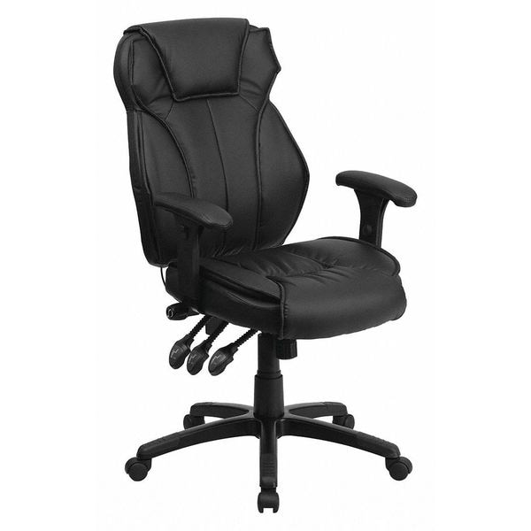 Flash Furniture Contemporary Chair Black High Back Exec Chair, Adjustable Arms, 17-1/2" to 21" Height, Leather - BT-9835H-GG