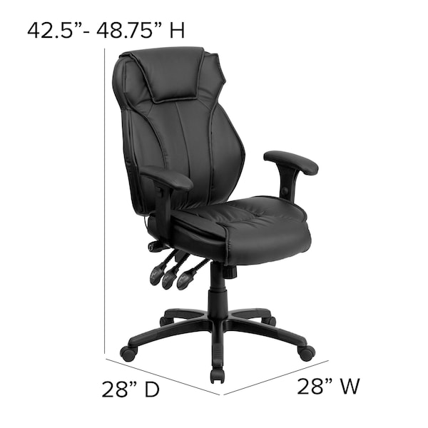 Flash Furniture Contemporary Chair Black High Back Exec Chair, Adjustable Arms, 17-1/2" to 21" Height, Leather - BT-9835H-GG