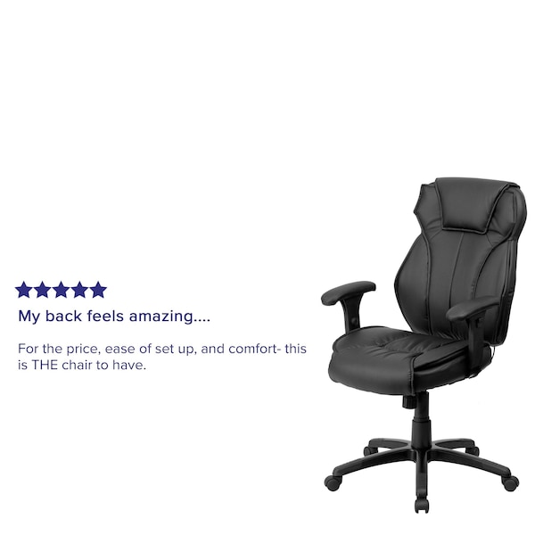 Flash Furniture Contemporary Chair Black High Back Exec Chair, Adjustable Arms, 17-1/2" to 21" Height, Leather - BT-9835H-GG