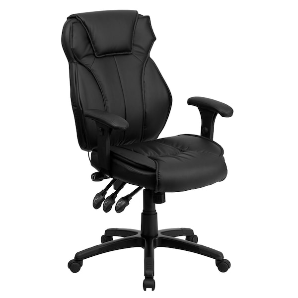 Flash Furniture Contemporary Chair Black High Back Exec Chair, Adjustable Arms, 17-1/2" to 21" Height, Leather - BT-9835H-GG