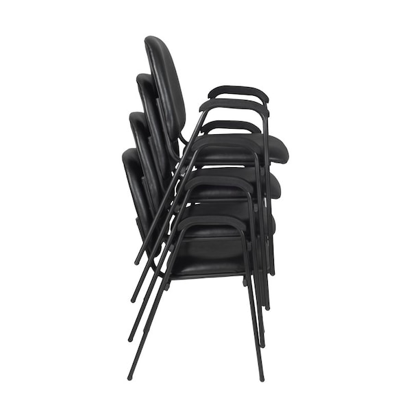 Ace Regency Ace Vinyl Guest Stacking Chair with Arms (4 pack)- Black - 2125LBK4PK