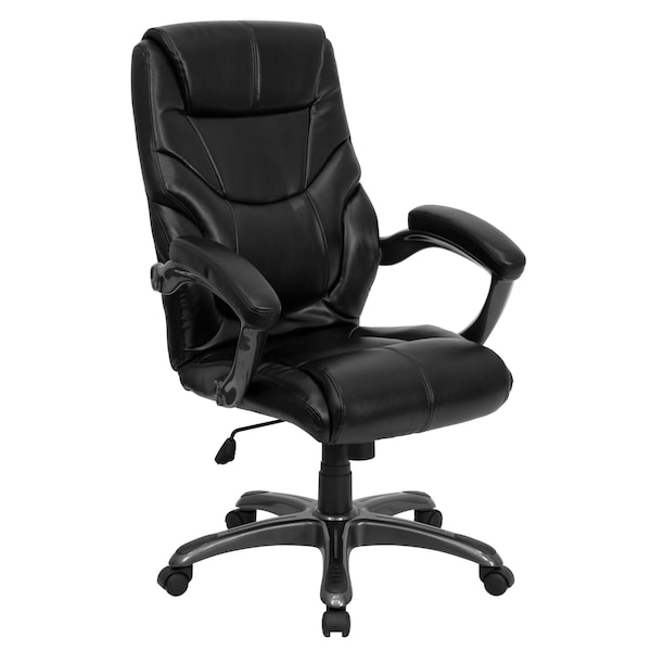 Flash Furniture Contemporary Chair Black High Back Exec Chair, Fixed Arms, 18" to 21-1/2" Height, Leather, Black - GO-724H-BK-LEA-GG