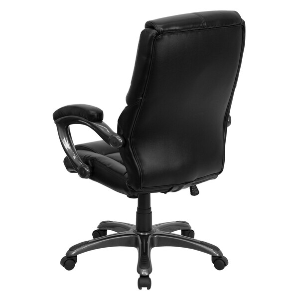 Flash Furniture Contemporary Chair Black High Back Exec Chair, Fixed Arms, 18" to 21-1/2" Height, Leather, Black - GO-724H-BK-LEA-GG
