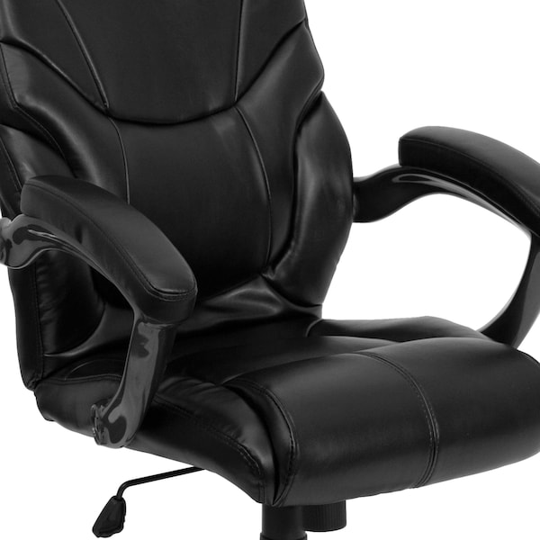 Flash Furniture Contemporary Chair Black High Back Exec Chair, Fixed Arms, 18" to 21-1/2" Height, Leather, Black - GO-724H-BK-LEA-GG