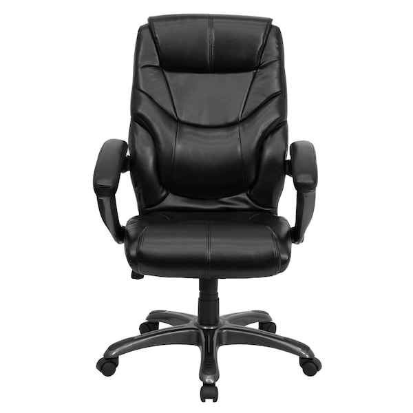 Flash Furniture Contemporary Chair Black High Back Exec Chair, Fixed Arms, 18" to 21-1/2" Height, Leather, Black - GO-724H-BK-LEA-GG