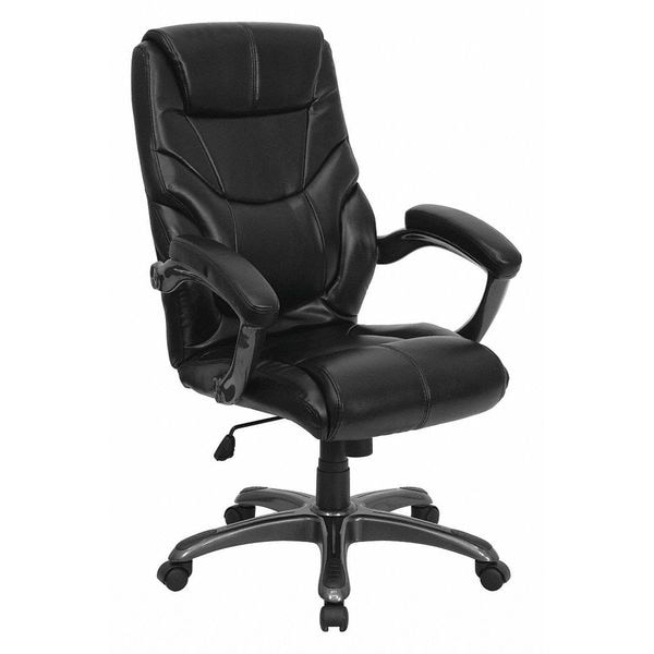 Flash Furniture Contemporary Chair Black High Back Exec Chair, Fixed Arms, 18" to 21-1/2" Height, Leather, Black - GO-724H-BK-LEA-GG