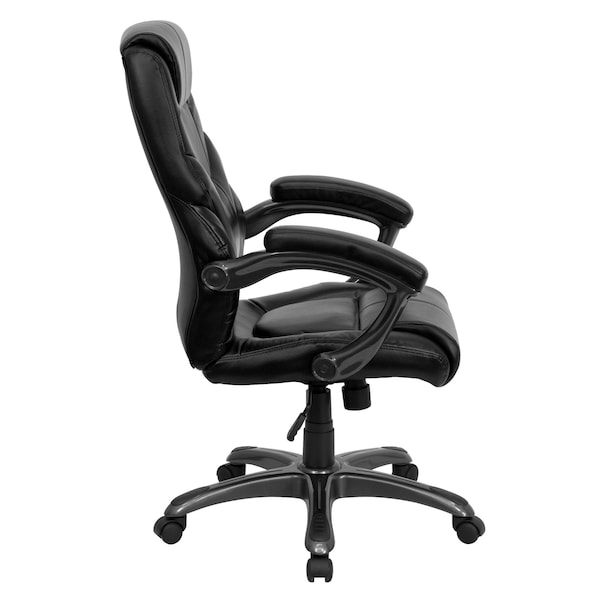 Flash Furniture Contemporary Chair Black High Back Exec Chair, Fixed Arms, 18" to 21-1/2" Height, Leather, Black - GO-724H-BK-LEA-GG