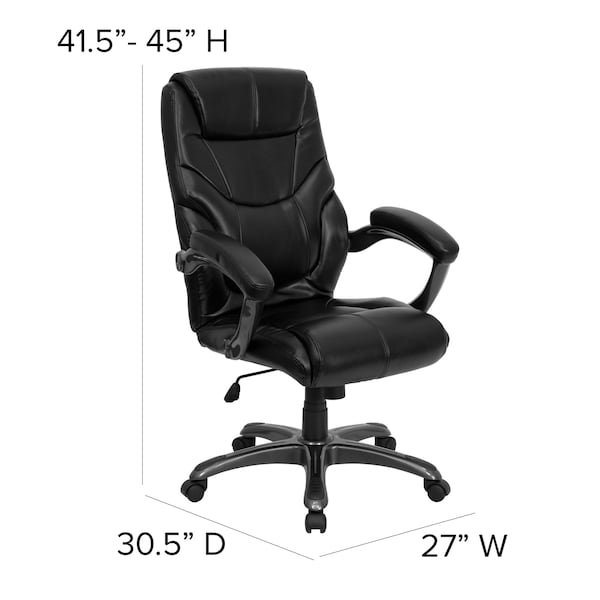 Flash Furniture Contemporary Chair Black High Back Exec Chair, Fixed Arms, 18" to 21-1/2" Height, Leather, Black - GO-724H-BK-LEA-GG