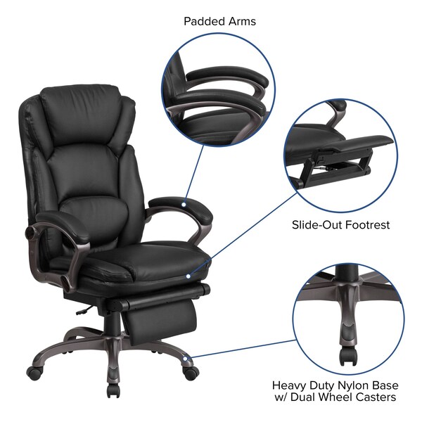Flash Furniture Contemporary Chair Black Reclining Exec Chair, Fixed Arms, 20" to 24" Height, Leather, Black - BT-90279H-GG
